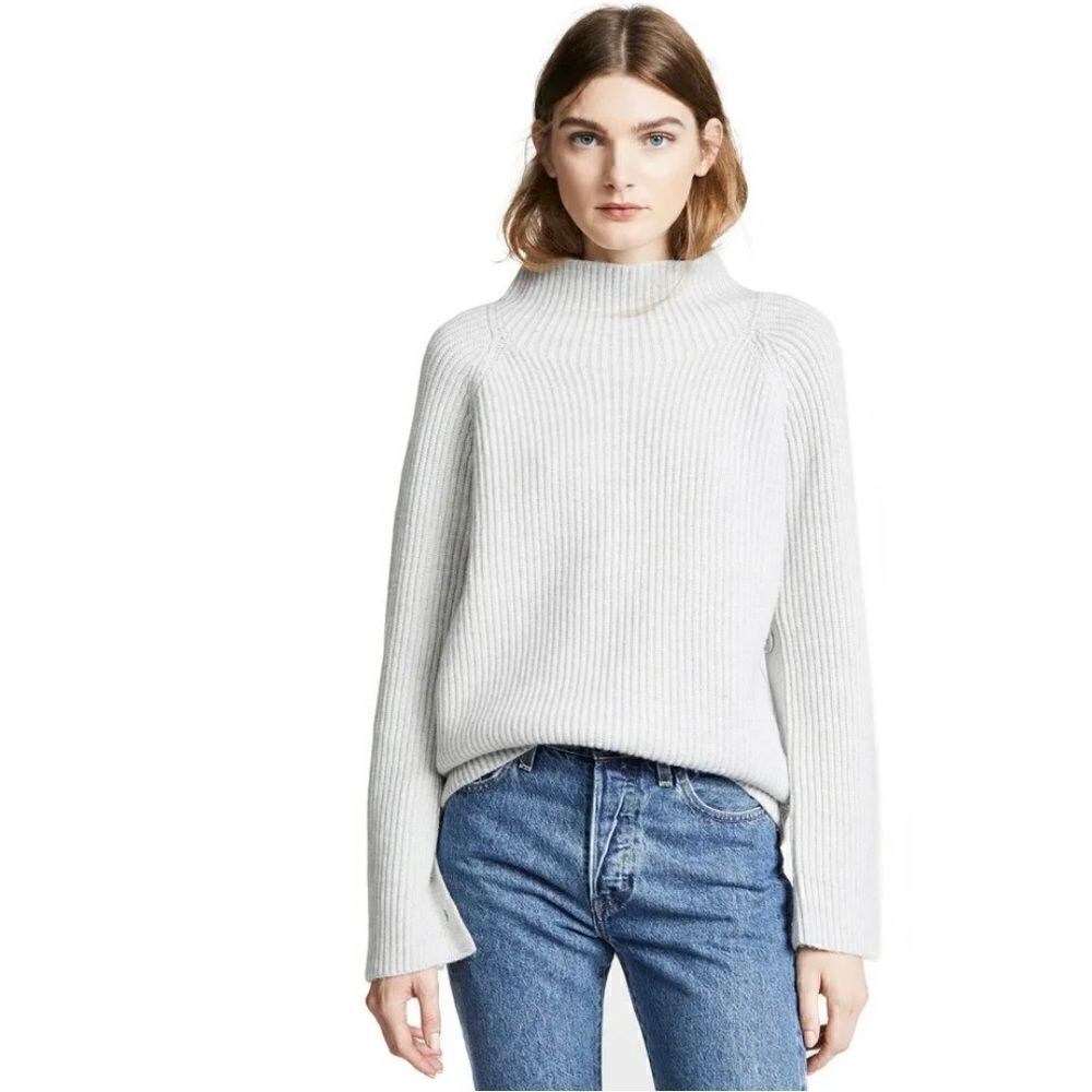 Vince Button Sleeve Funnel Neck Sweater, Light Heather Grey Size Xl